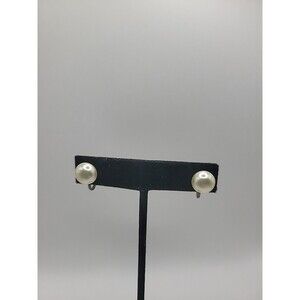 Vintage Faux Pearl Screw Back Earrings Gold Tone Classic Single Pearl Non Pierce